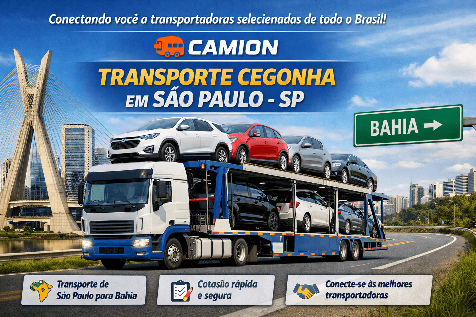 Transporte de veículos no caminhão cegonha em São Paulo-SP