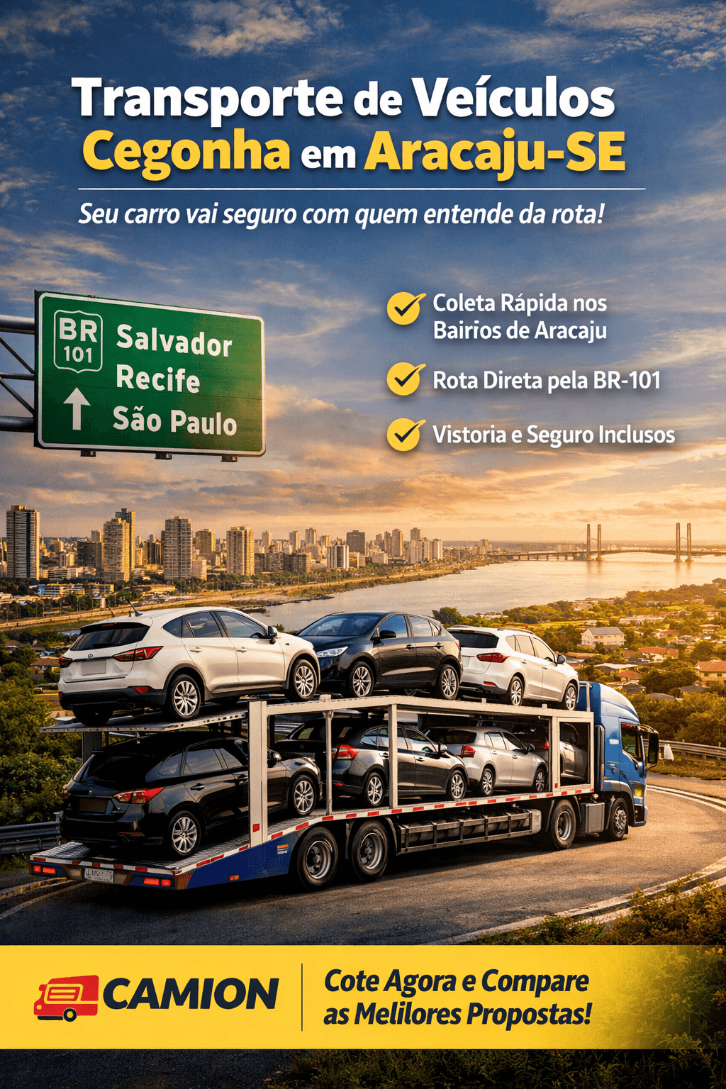 Transporte de veículos no caminhão cegonha em Aracaju-SE