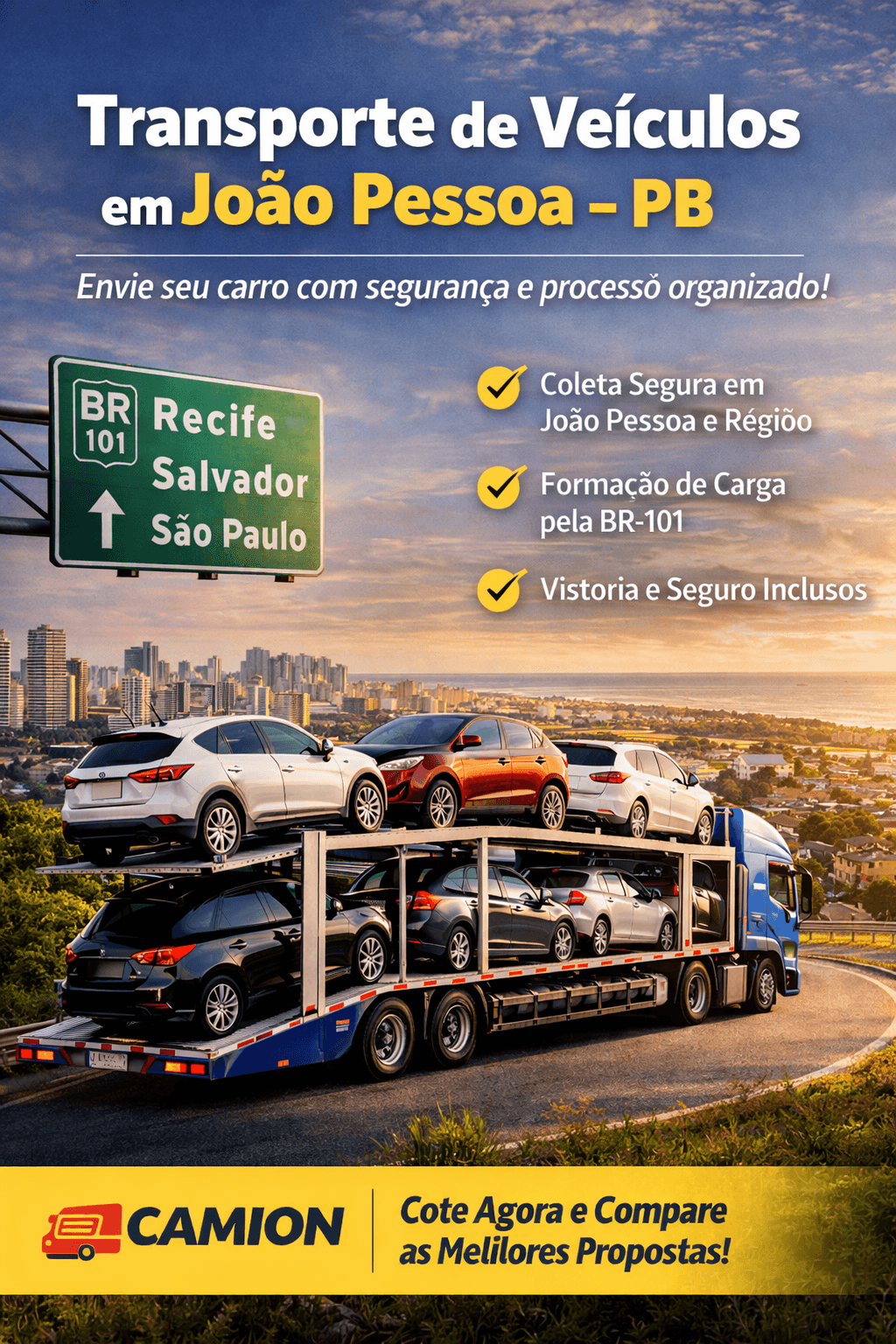 Transporte de veículos no caminhão cegonha em João Pessoa-PB