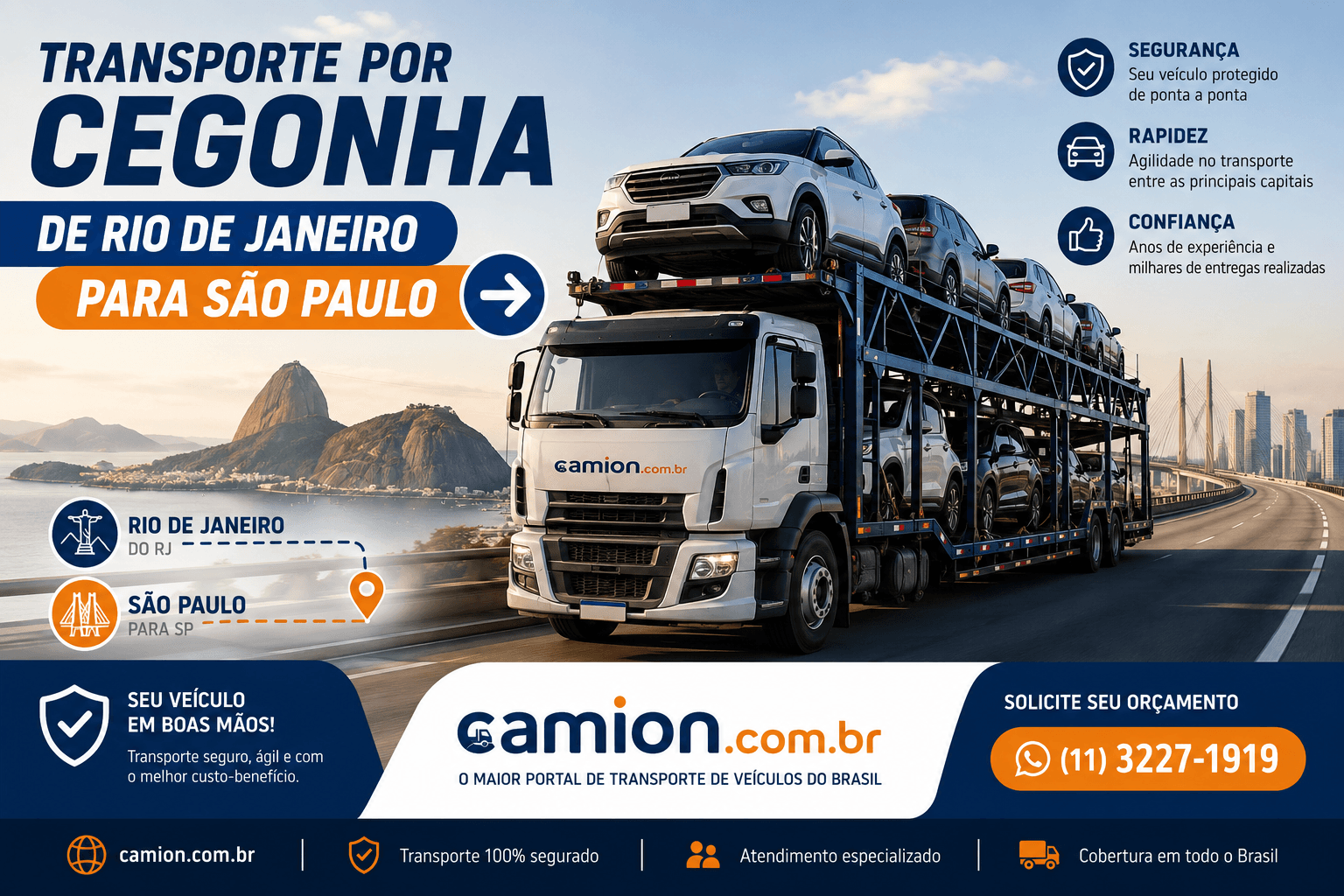 Transporte por cegonha de Rio de Janeiro para São Paulo — caminhão cegonheira na rota BR-116